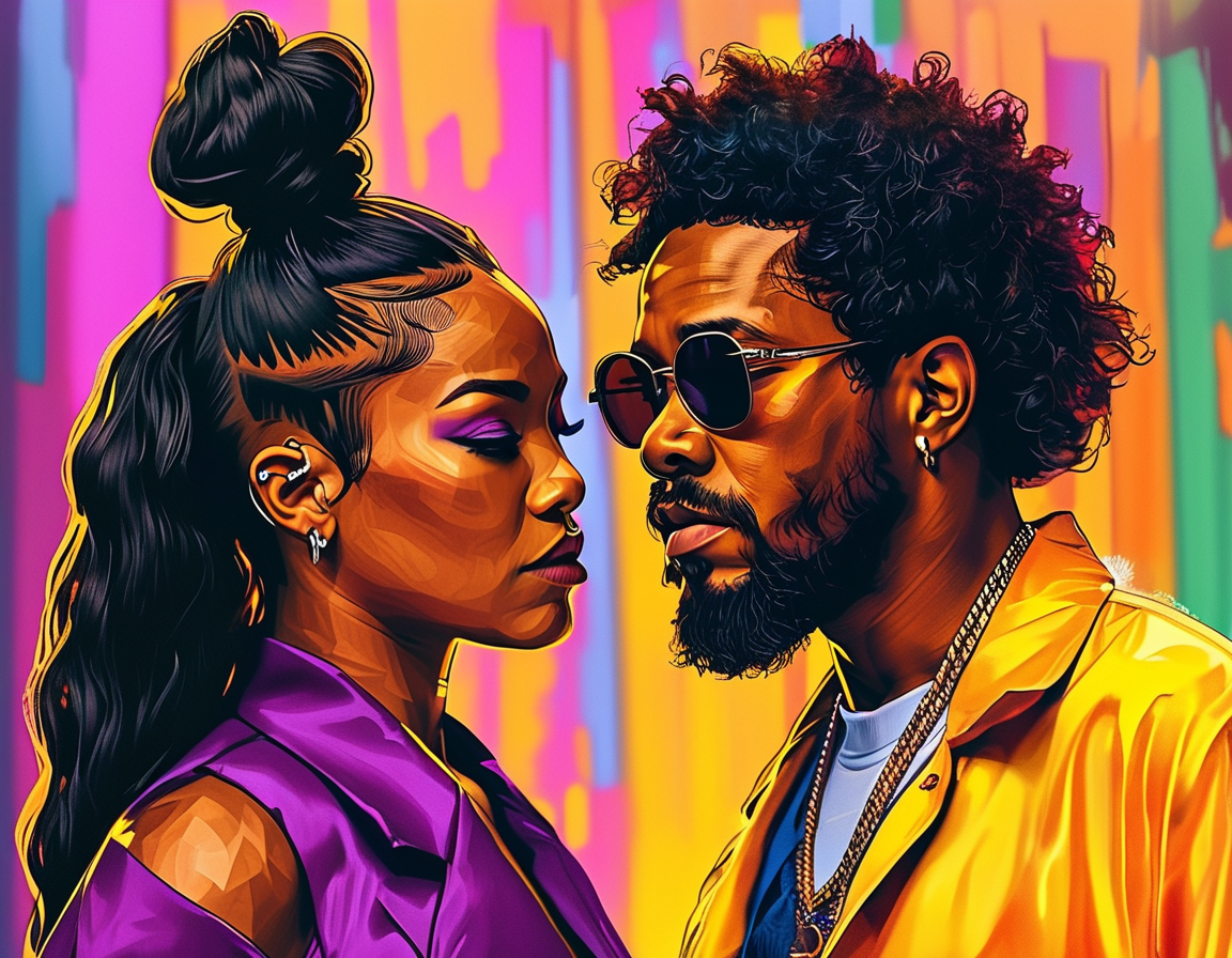 A vibrant graphic featuring the cover art of '30 For 30', capturing the essence of SZA and Kendrick's dynamic relationship.
