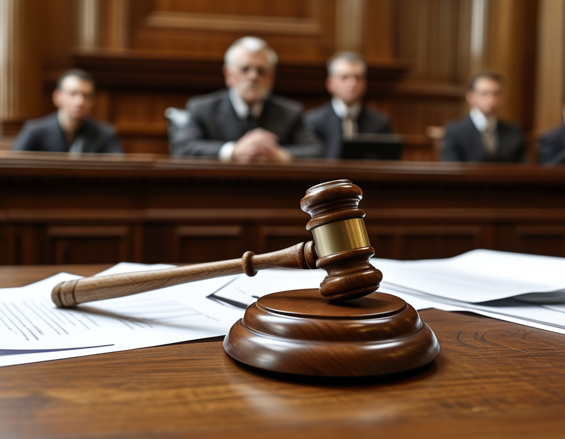 An image of Daddy Yankee in a courtroom setting, emphasizing the seriousness of the financial dispute with paperwork and a gavel in the foreground.