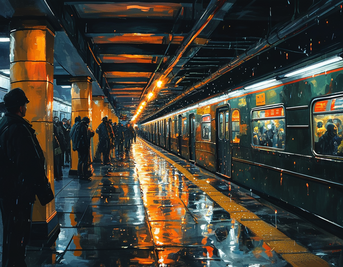 A dramatic shot of the subway train doors closing, symbolizing the efforts of the police to apprehend the suspect while bystanders look on in disbelief.