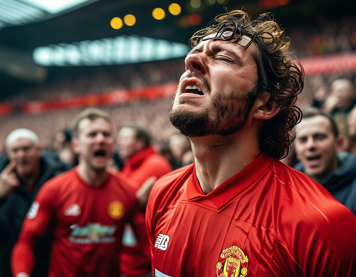 Bruno Fernandes leads Manchester United's attack, demonstrating determination as he looks to score, while Bournemouth players defend compactly. The image captures the high stakes and intensity of this Premier League clash.