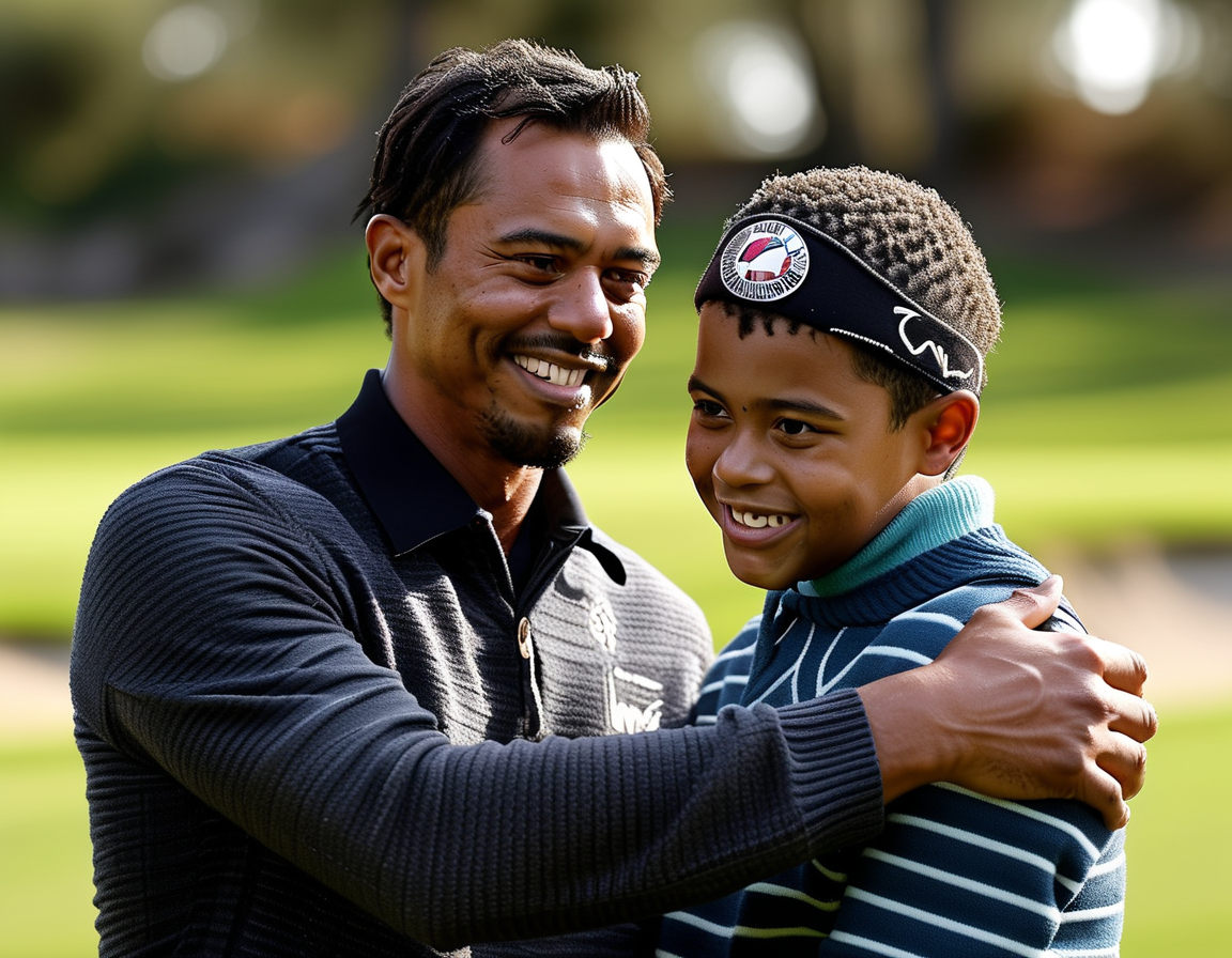Pádraig Harrington's son celebrating his hole-in-one alongside Charlie Woods, showcasing the familial joy and competitive spirit at the PNC Championship.