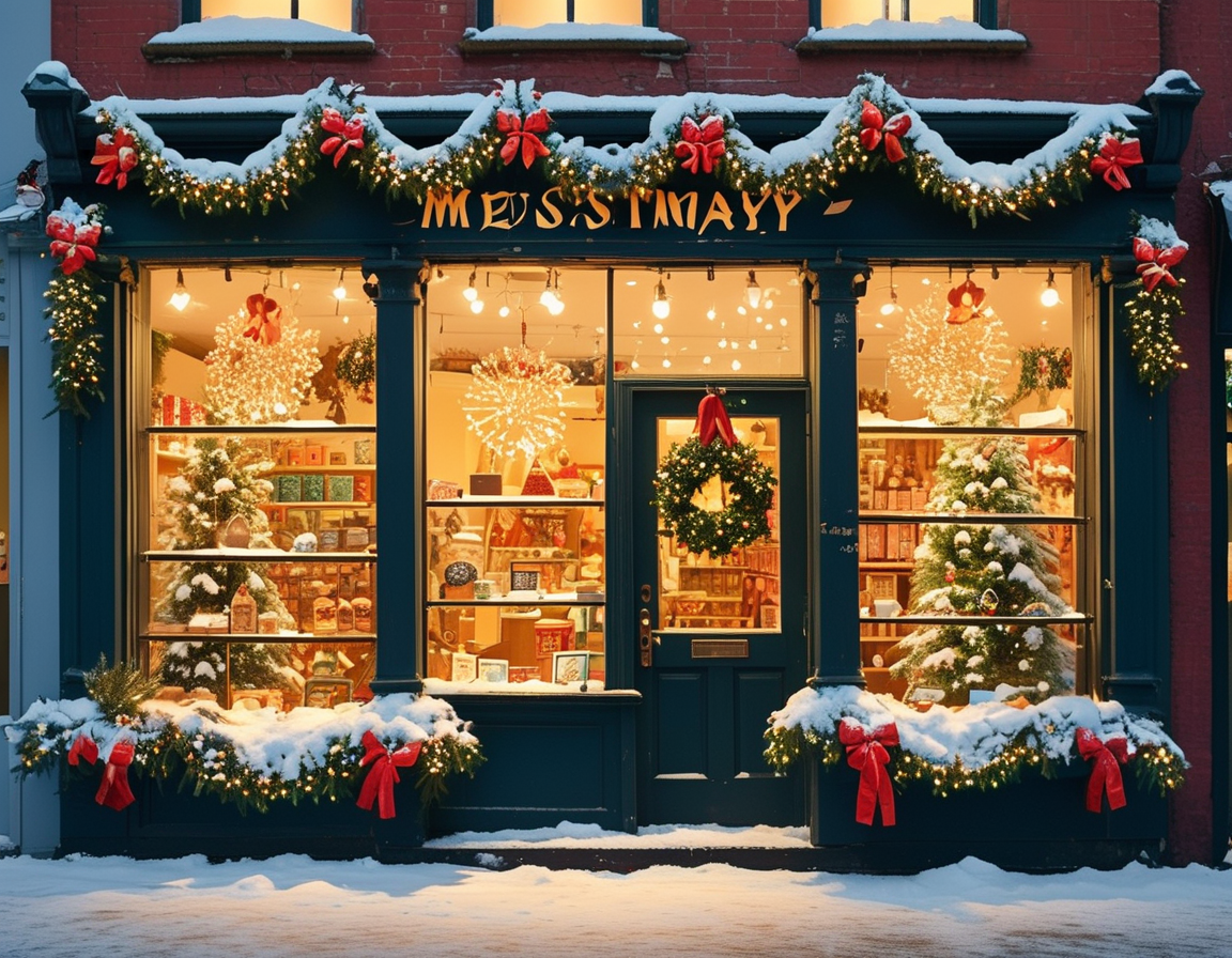 A display of a closed store on Christmas Day with a festive decoration hanging, emphasizing the quiet atmosphere and absence of shoppers eager for holiday deals.