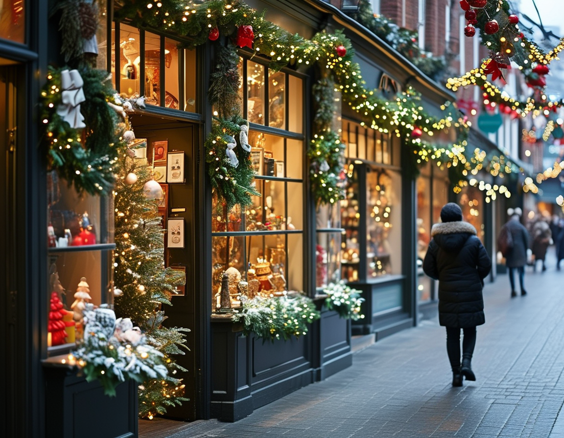 A bustling convenience store with customers purchasing last-minute items on Christmas Day, showcasing a lively setting filled with holiday music and decorations.