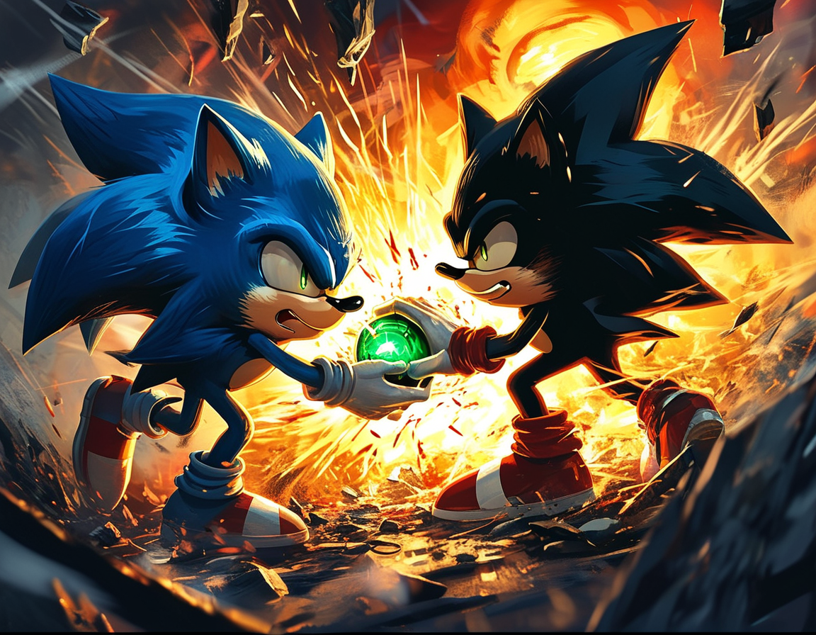 A close-up of Sonic's determined face as he channels his power into a Super State, highlighting his struggle with grief and responsibility to his friends.