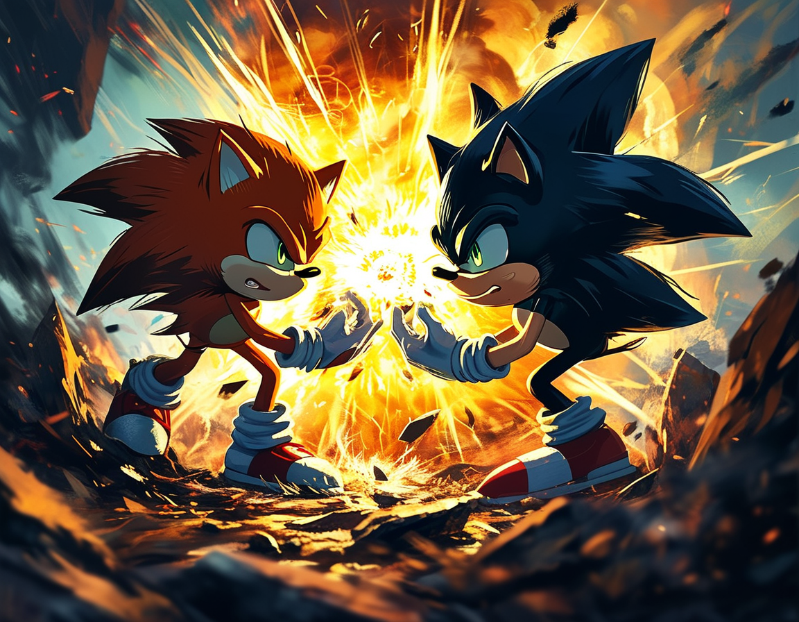 An intense moment showcasing Ivo Robotnik surrounded by chaos, revealing his sinister plans and the intricate relationship with his grandfather, adding a complex layer to the story.