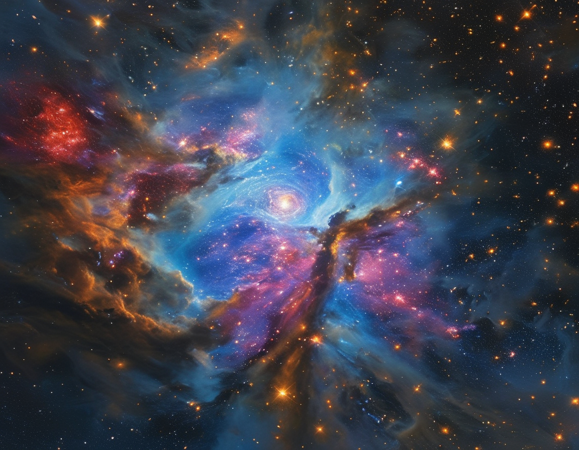 A vibrant, colorful image of the NGC 602 star cluster showing bright stars surrounded by dense clouds of dust and gas, revealing the beauty of cosmic formation.