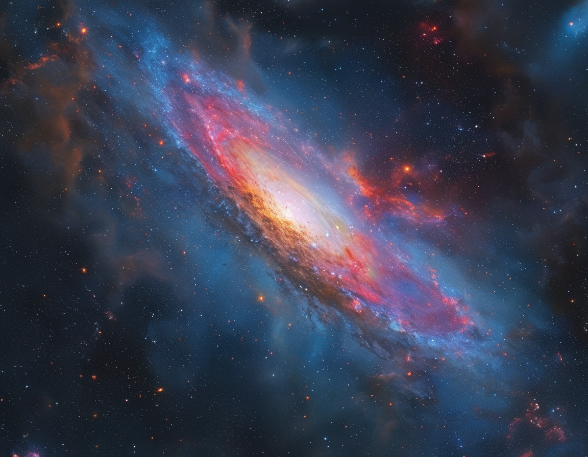 An illustration of the interaction between luminous stars and interstellar dust in the cosmic wreath, highlighting the cyclical nature of star formation and the universe.