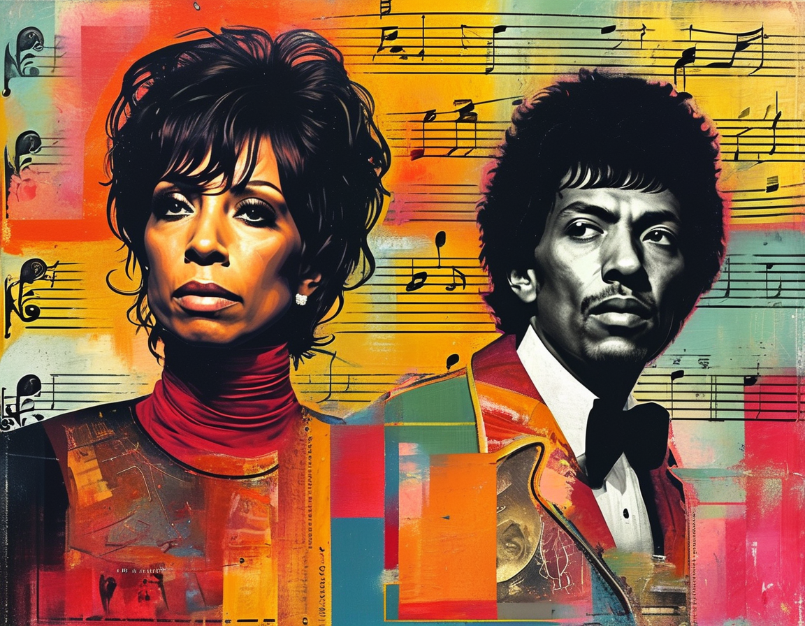 An artistic tribute to Richard Perry featuring a collage of album covers from artists he produced, such as Carly Simon and Ringo Starr, with musical notes in the background.