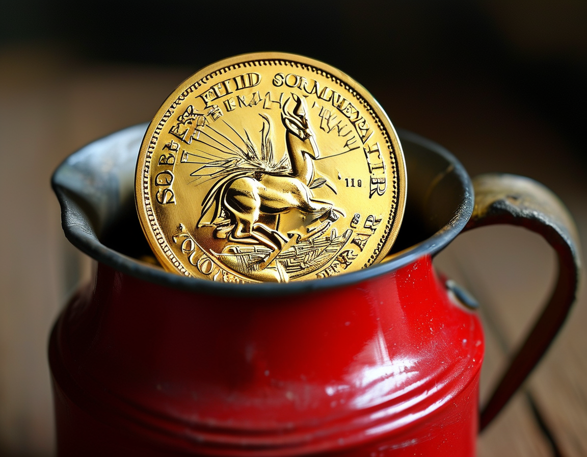 A bustling scene outside a Salvation Army kettle as locals gather around, showcasing the spirit of giving and the excitement surrounding the gold coin discovery.