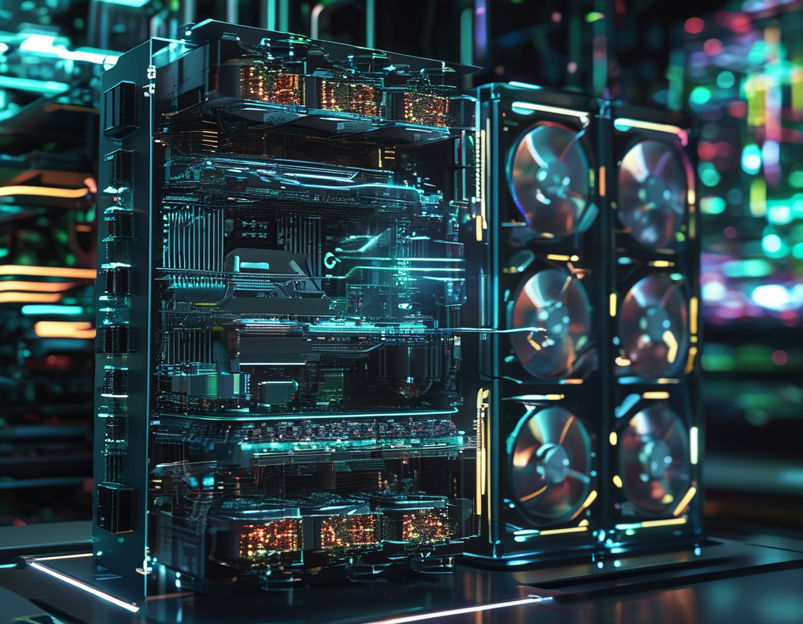 An illustration of DeepSeek V3's architecture, displaying its 671 billion parameters and the vast 14.8 trillion token dataset, with visuals of NVIDIA GPUs in the background.