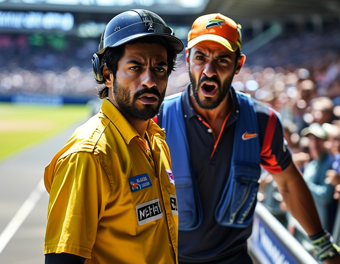 An intense moment from a Test match in Melbourne, showcasing Rishabh Pant at the crease, contemplating his next shot as Sunil Gavaskar passionately comments on his performance in the background.