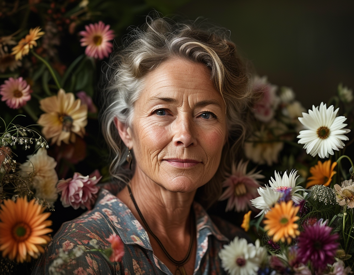 A serene image of Olivia in nature, reflecting her love for animals and family, symbolizing the tranquility and joy she brought to those around her.