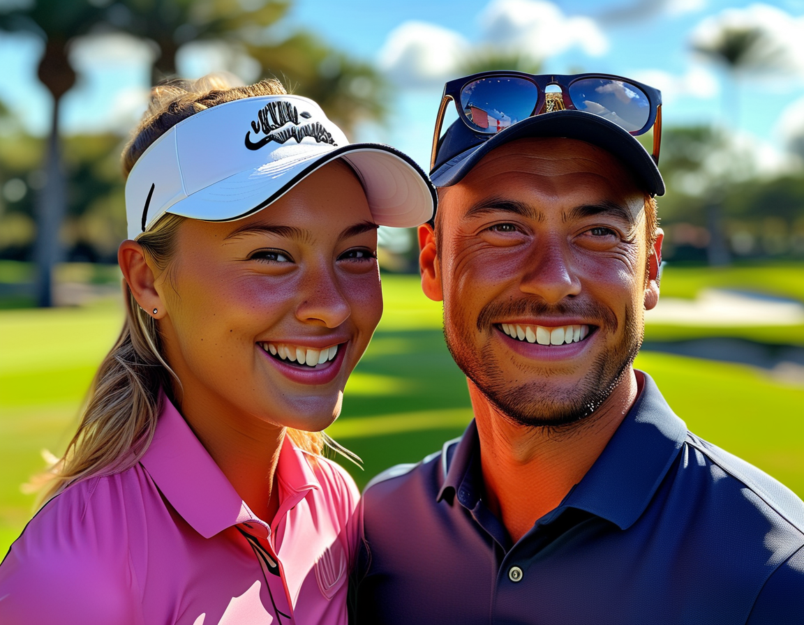 Nelly Korda and Fred Couples share a laugh on the golf course, surrounded by the scenic backdrop of sunny Orlando, showcasing their playful dynamic before the tournament begins.