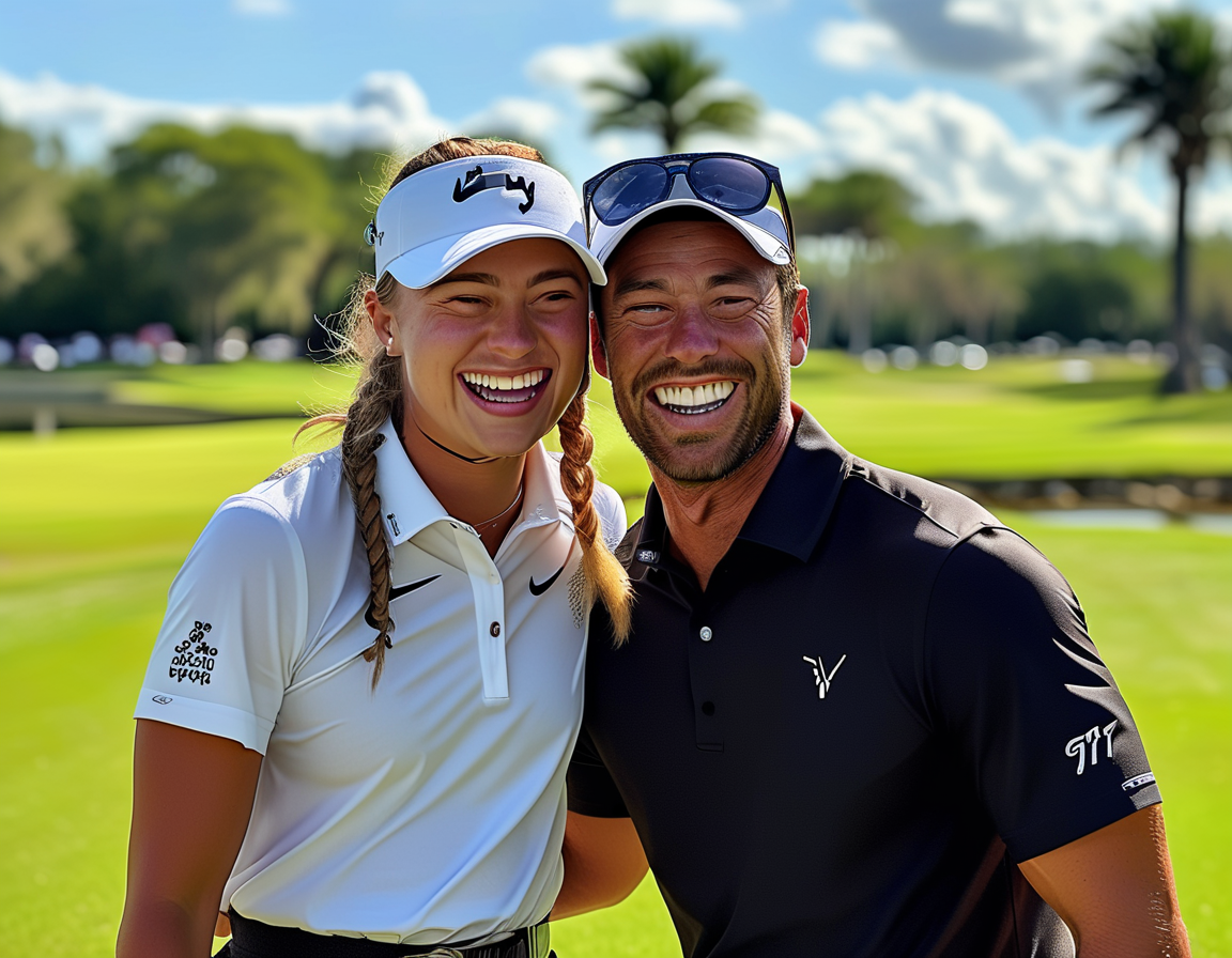 Petr Korda looks proudly at his daughter Nelly during practice at the PNC Championship, embodying the bond of family and competition in the sport of golf.