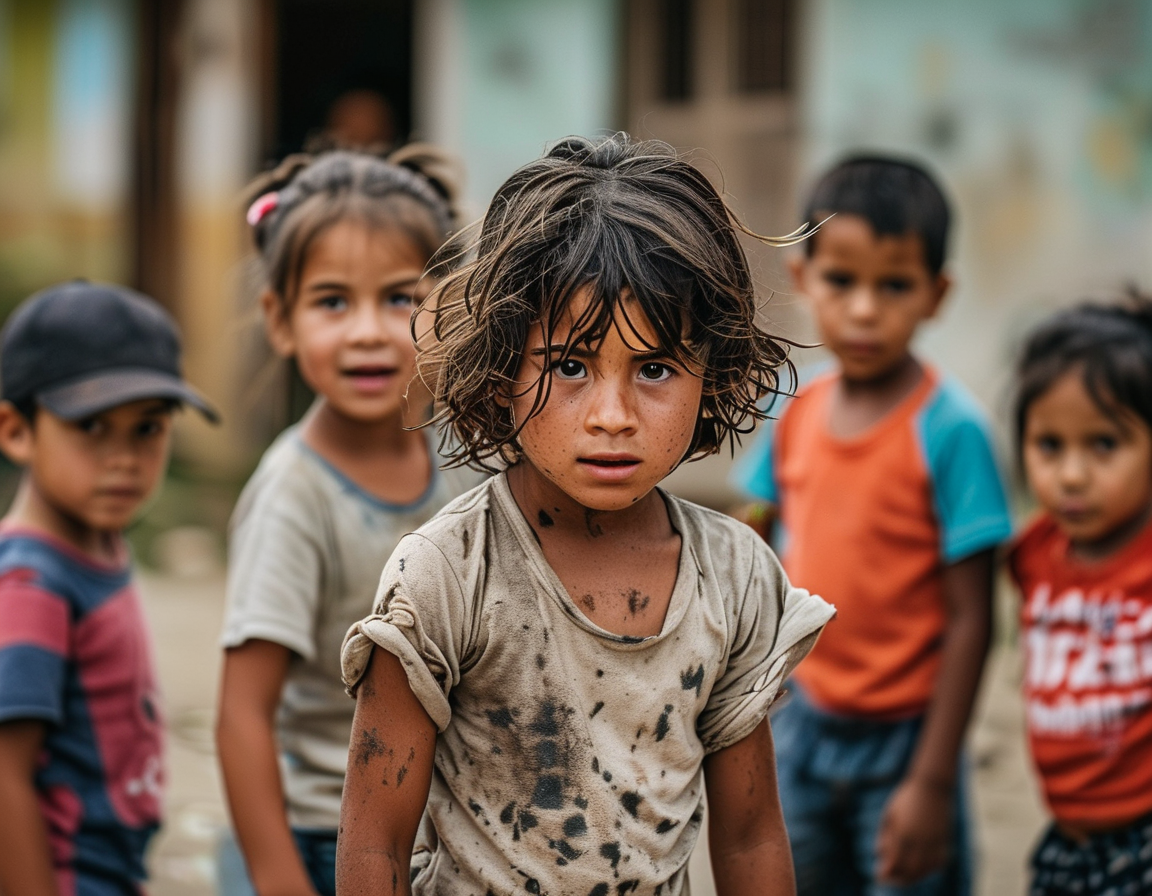 A group of children playing in a community center in Colombia, showcasing resilience amidst the backdrop of armed conflict and violence pervasive in their lives.