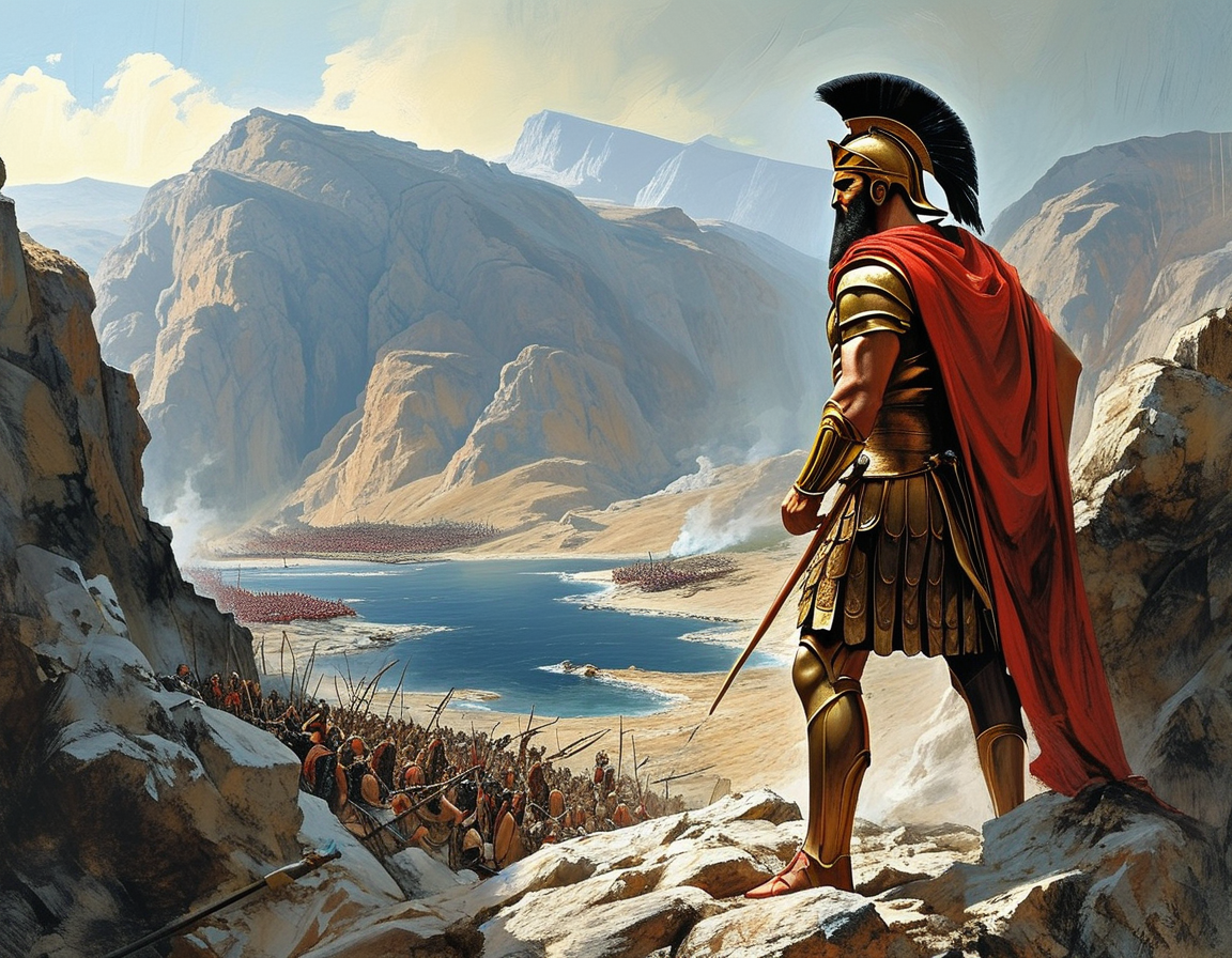 A striking image portraying the fierce combat of the Greeks and Persians, capturing the intensity of battle and the valor of Spartan warriors amid chaos and conflict.