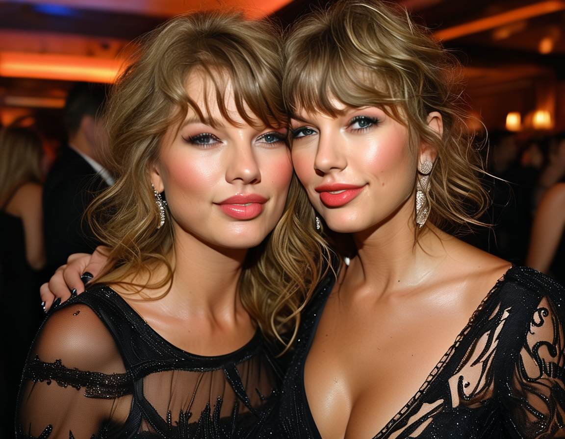 Taylor Swift and Ashley Avignone share a warm hug at Ashley's 40th birthday party, wearing stylish black outfits that showcase their close friendship and joyful spirit.