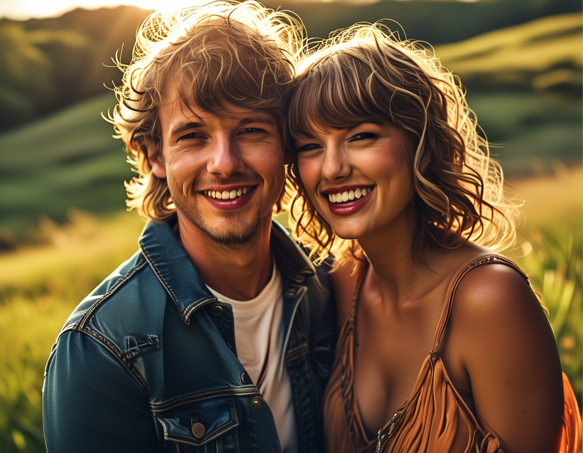 An intimate photo of Taylor Swift and Travis Kelce sharing a light-hearted moment as they walk hand in hand, embodying the playful and genuine nature of their relationship.