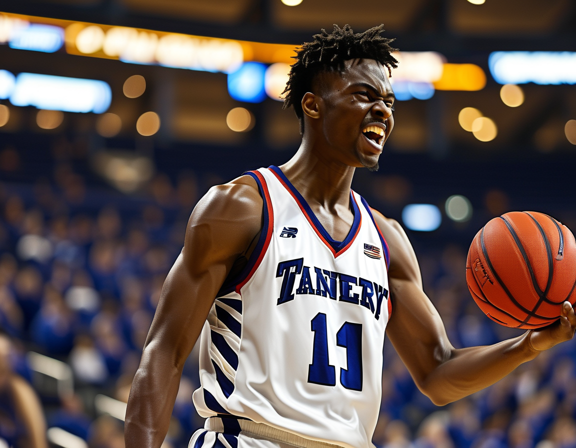Auburn Tigers basketball team in action during their nonconference game against Monmouth, showcasing players on defense and Chaney Johnson making a key play.