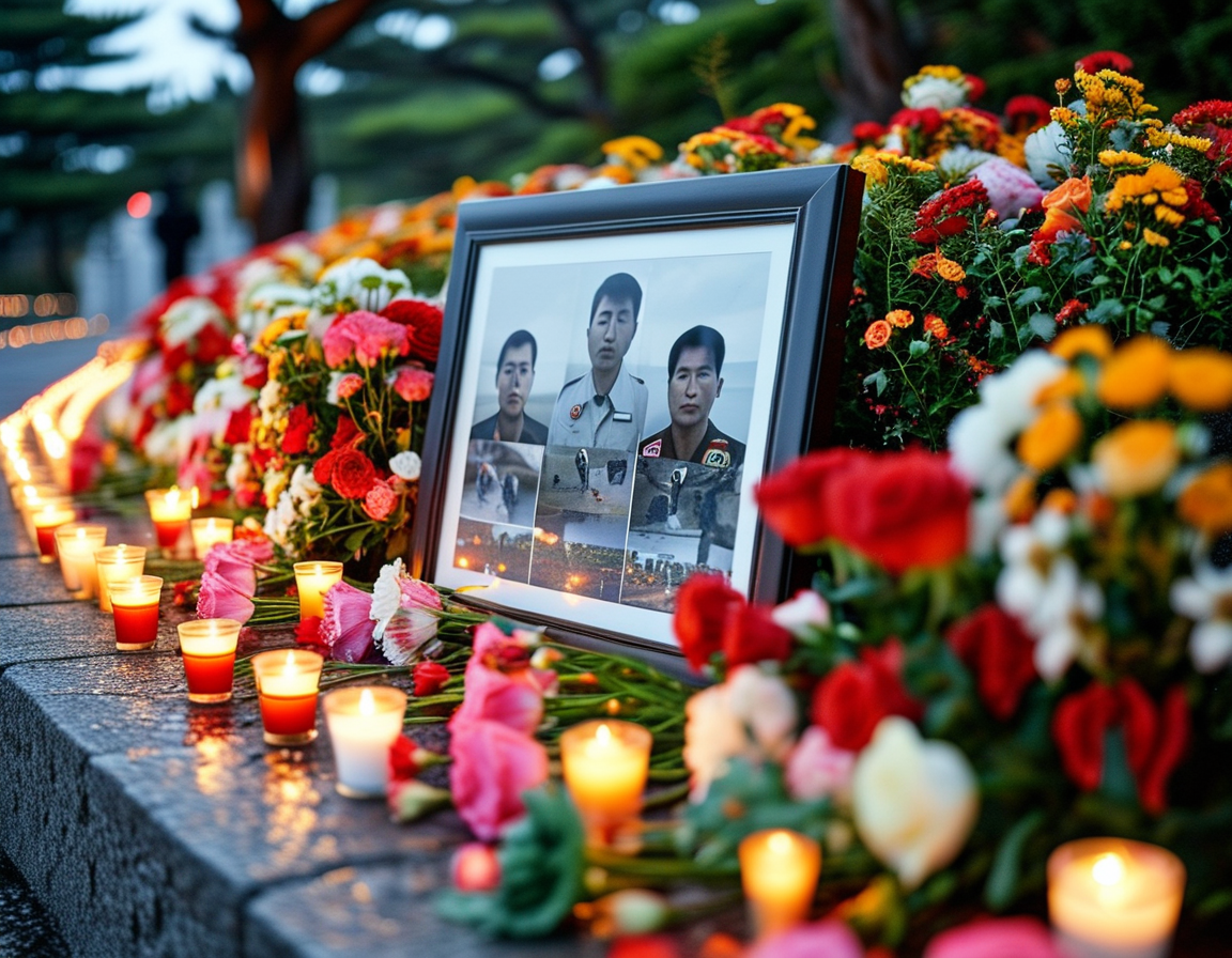 An emotional gathering of families at a vigil, holding candles and sharing memories of their loved ones lost in the plane crash, symbolizing collective grief.