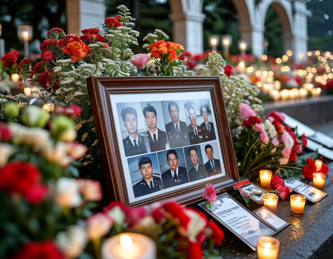 A somber scene at an airport, with anxious families waiting for news about their loved ones involved in the Jeju Air tragedy, highlighting the uncertainty and sorrow of the moment.