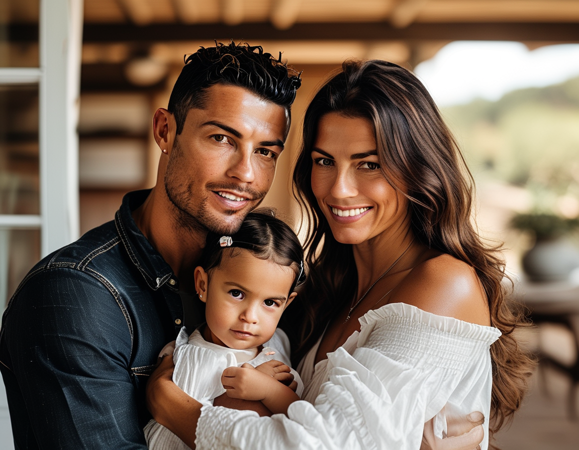 A candid moment of Ronaldo and Rodriguez enjoying a beach vacation, radiating love and joy as the sun sets behind them, highlighting their adventurous spirit.