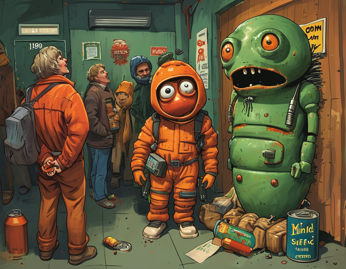 A visual representation of people in a rural setting, calmly tending to their vegetable gardens as they brace for the anticipated Y2K crisis, highlighting the contrasting responses to the millennium bug.