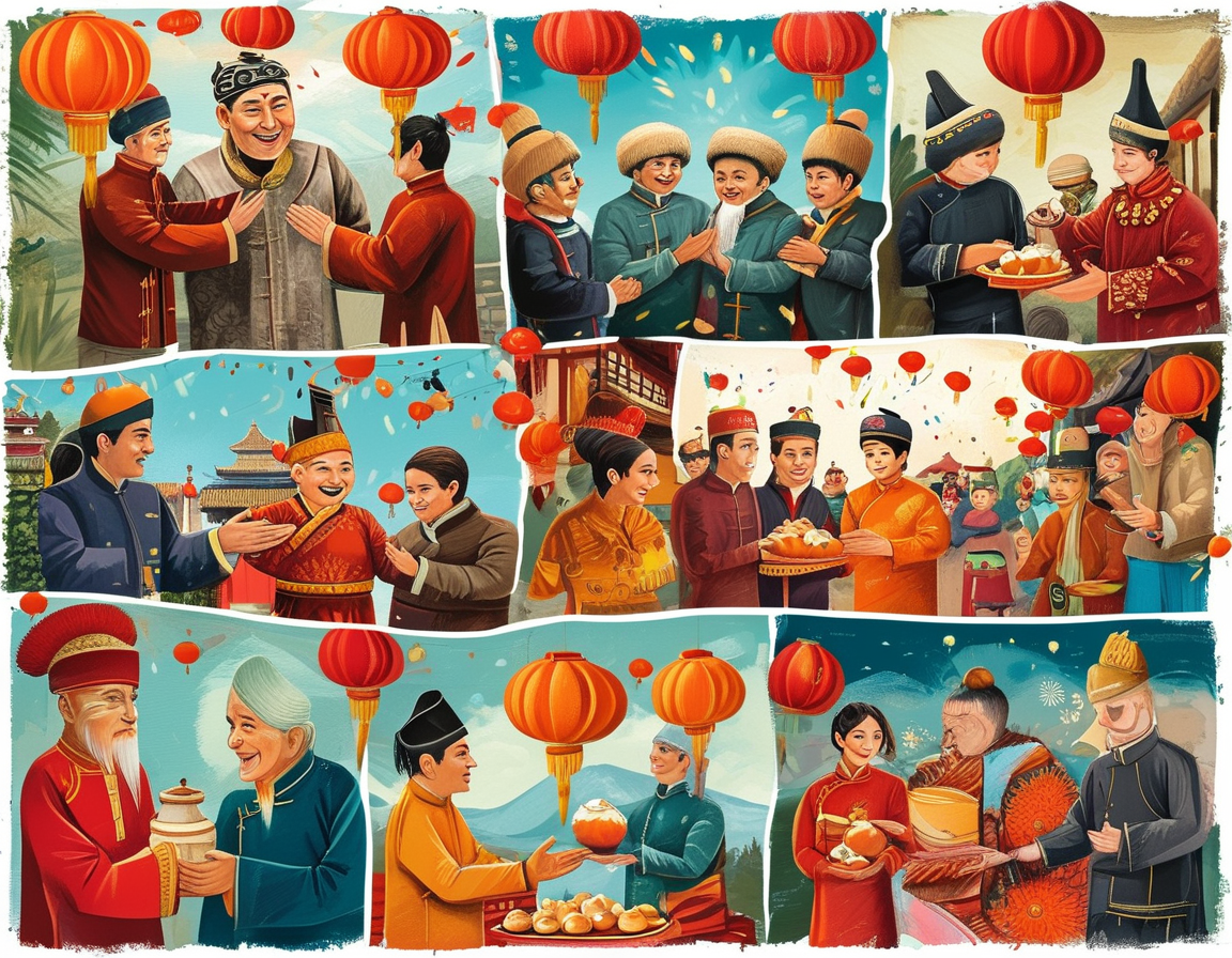 An illustrated globe surrounded by 'Happy New Year' greetings in different languages, symbolizing global unity and cultural diversity during the New Year festivities.