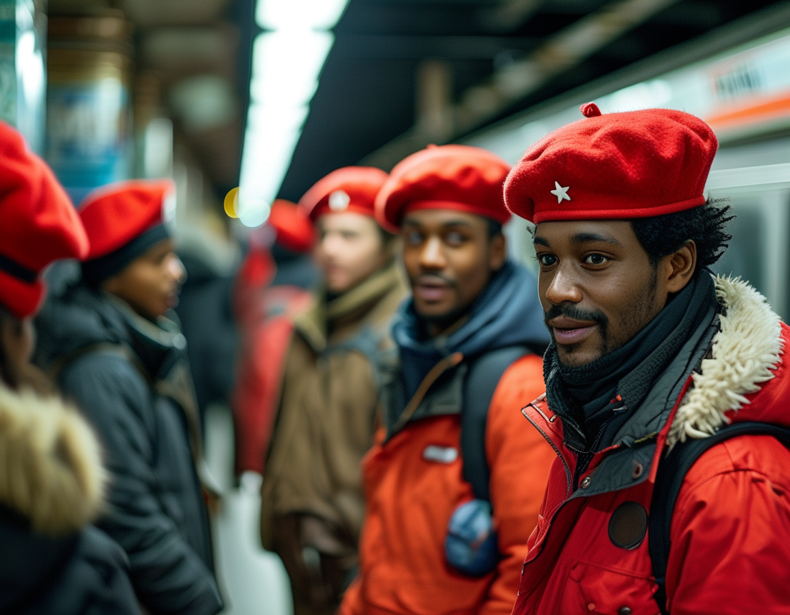 Curtis Sliwa, founder of the Guardian Angels, speaking with concerned citizens at a subway station, conveying a sense of community engagement and safety awareness.