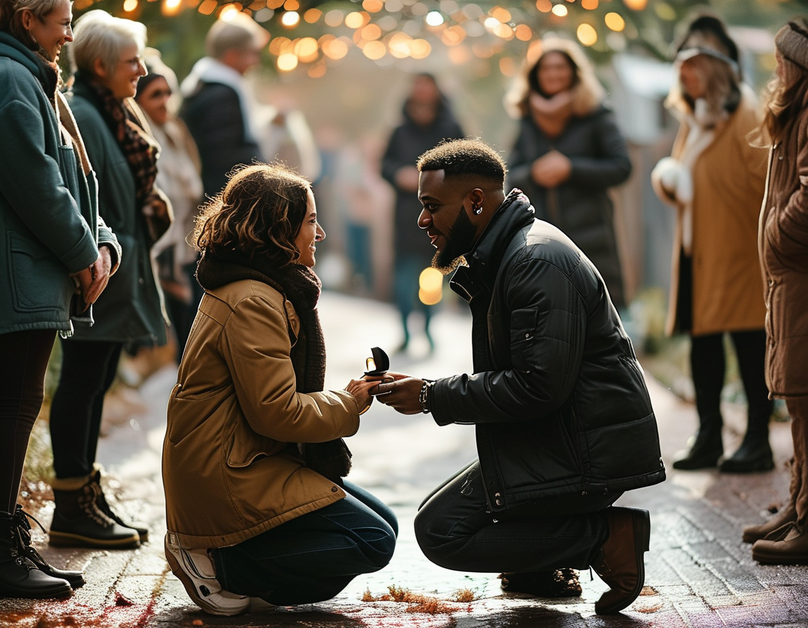 An overhead view of a festive Christmas gathering with beautifully wrapped gifts, where MrBeast surprises Thea with an engagement ring.