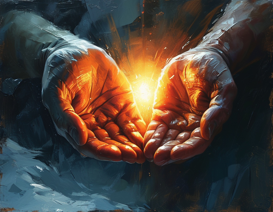 An image depicting two hands side by side, one with a warm glow symbolizing warmth and life, while the other is cold and shadowy, representing emotional distance and inequality. Background hints at connection.