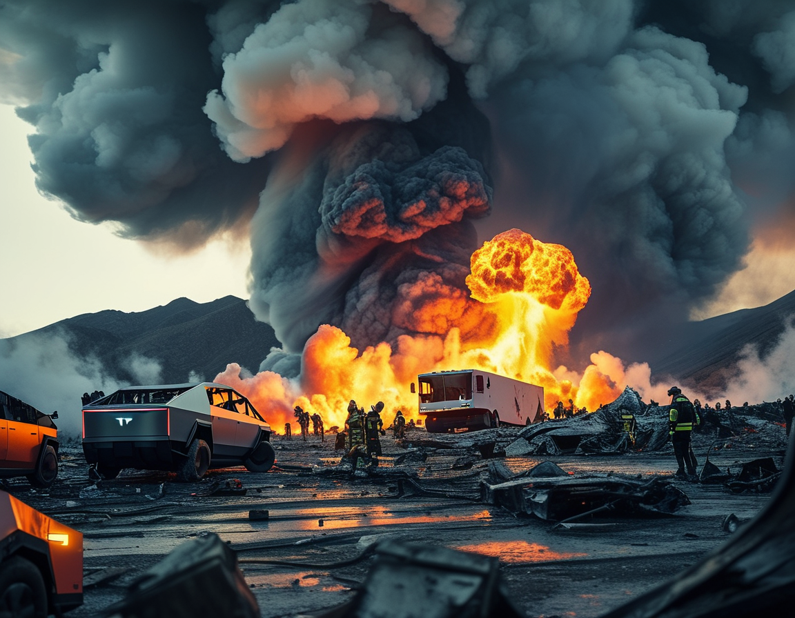 A close-up of debris scattered around the site of the Tesla Cybertruck explosion, highlighting the impact of the incident and the urgent response from emergency services.