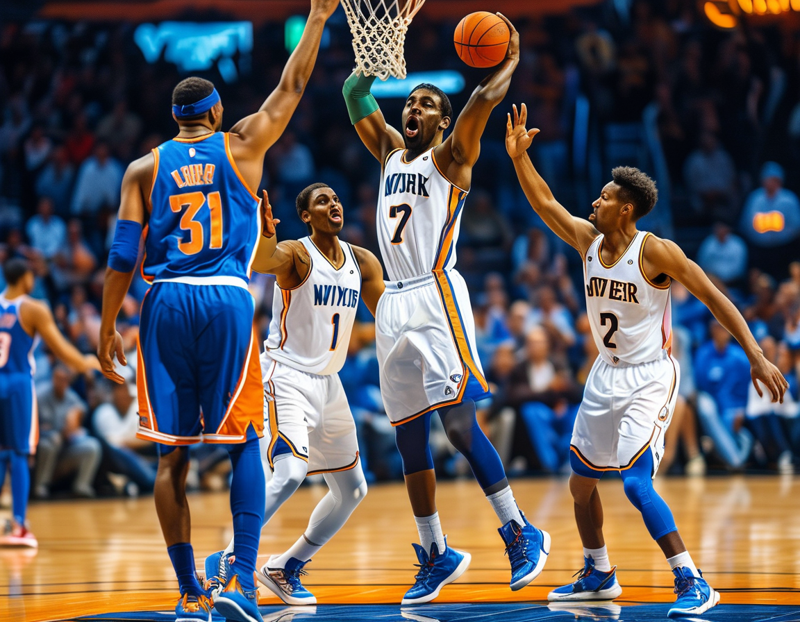 Karl-Anthony Towns celebrating after a remarkable dunk during the game against the Jazz, emphasizing his role as a key player for the Knicks in this match.