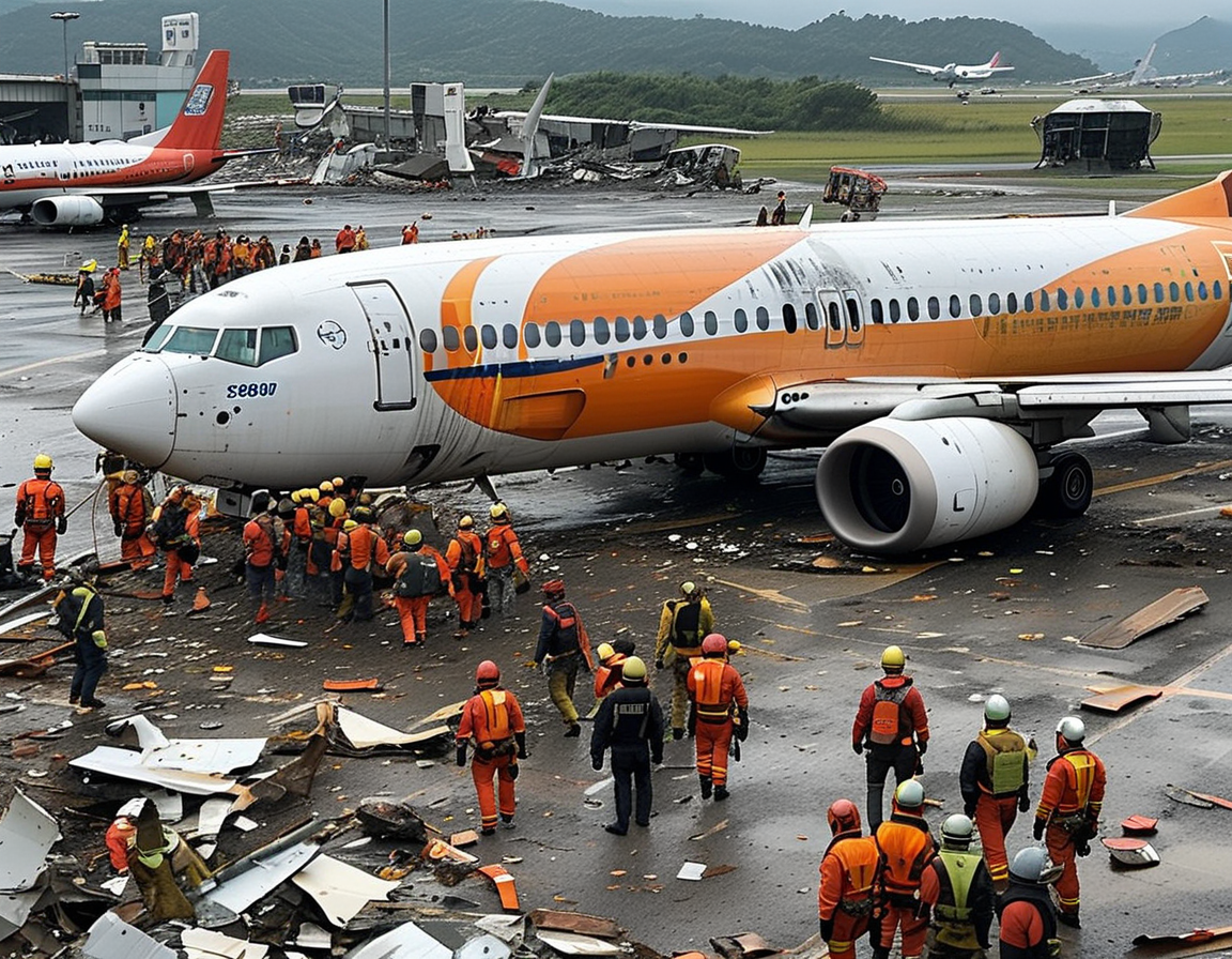 A memorial area set up near Muan Airport, filled with flowers and notes of condolence from grieving families and community members honoring the victims of the tragic plane crash.
