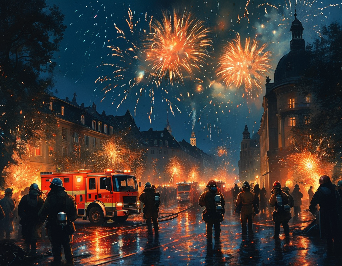 An empty street littered with remnants of fireworks and debris after the chaotic New Year’s Eve in Germany, capturing the aftermath of the celebrations gone wrong.