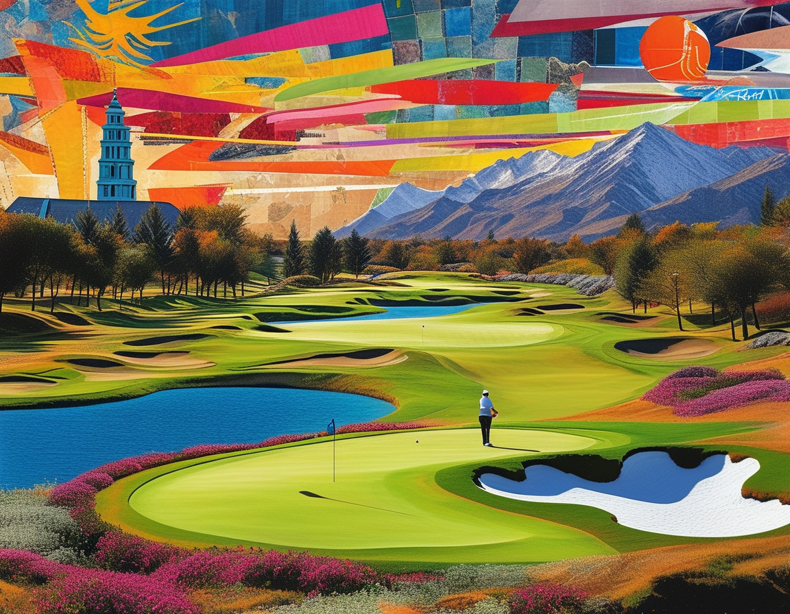 A vibrant collage showcasing iconic golf tournaments scheduled for 2025, including the Ryder Cup, Masters, and LPGA events, set against a picturesque golf course backdrop.