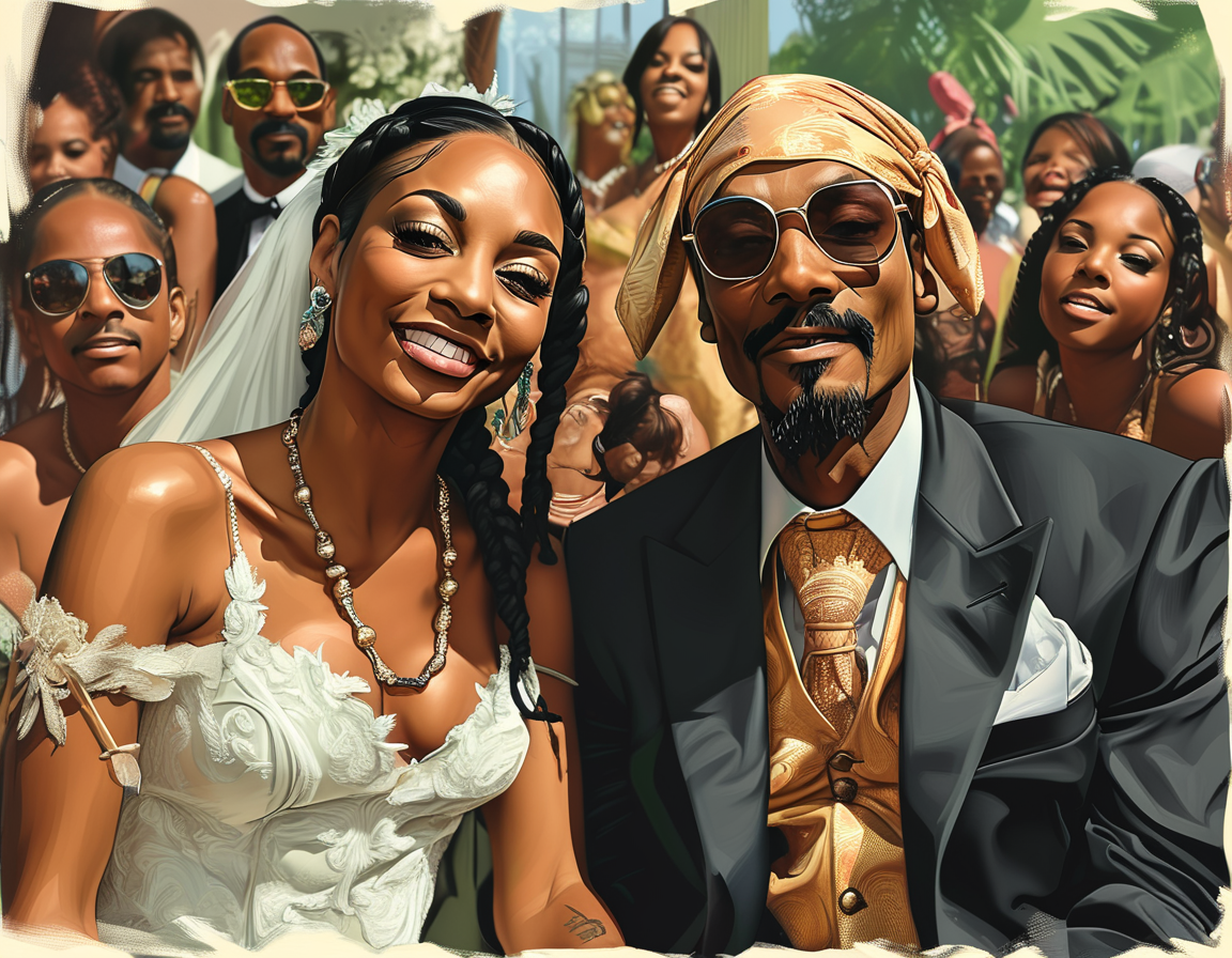 A portrait of Snoop and Shante sharing a tender moment, symbolizing their unwavering support for each other through life's trials and successes.