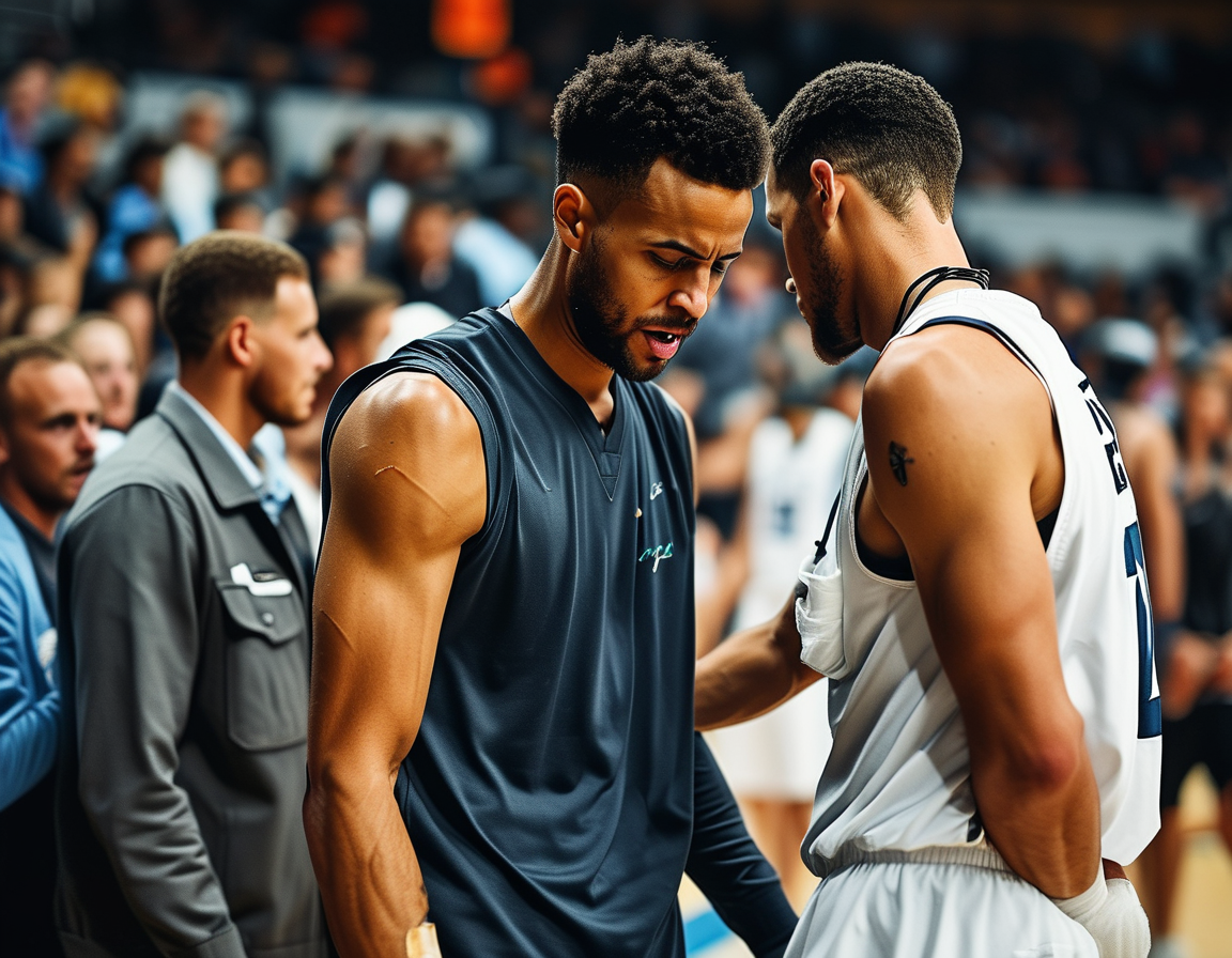 An emotional scene captures Jaden Ivey being assisted by medical staff on the basketball court, with concerned fans and teammates in the background, highlighting the gravity of his injury.