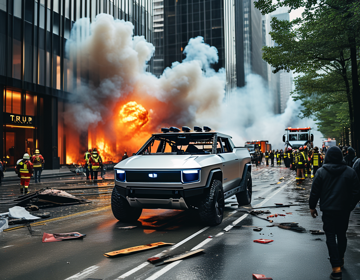 A close-up of evidence collected from the wreckage, featuring burnt items, including firearms and personal belongings linked to Matthew Livelsberger, illustrating the chaotic scene.