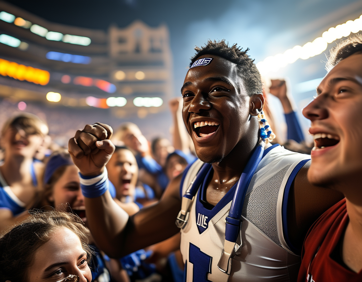 The moment Jayden Harrison breaks through tackles during his impressive 98-yard touchdown run, showcasing his agility and the excitement of the crowd at the Sugar Bowl.