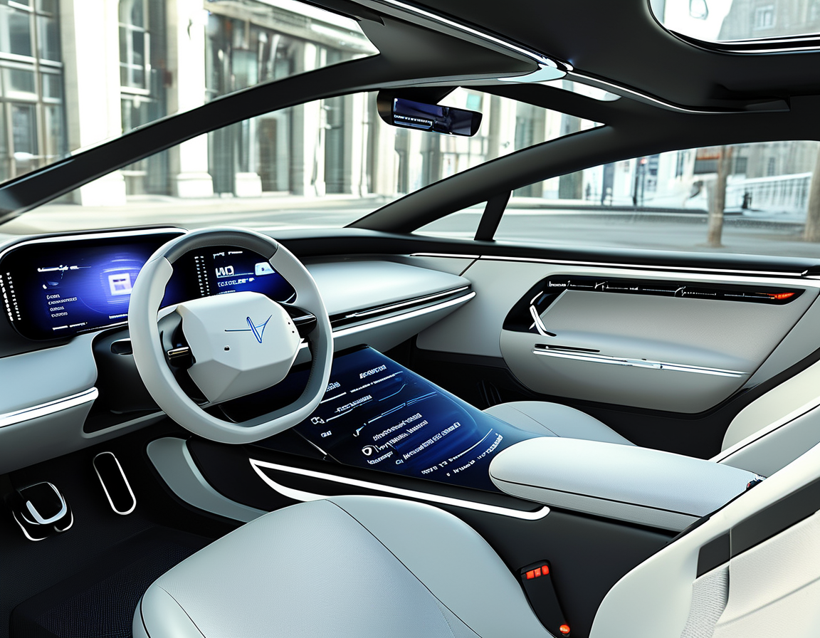 A close-up of a driver speaking to the Lucid Assistant in a modern electric vehicle, with the dashboard displaying relevant information in response to voice commands.