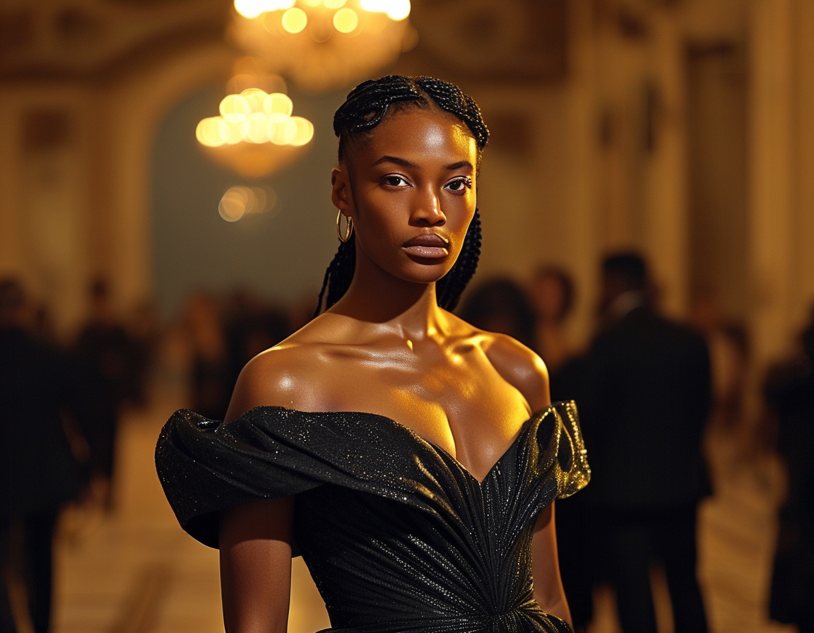 A striking image of Angel Reese, gracefully wearing a revealing cut-out dress at a glamorous New Year's Eve event, showcasing her fashion-forward style and confidence.