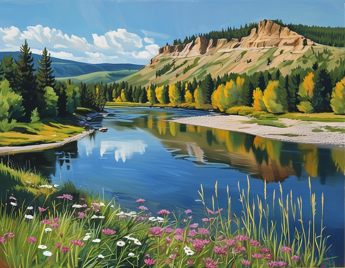 A serene landscape of Snake River in Wyoming, where Sandra Bullock released Bryan Randall's ashes, symbolizing love and remembrance amid nature's beauty.