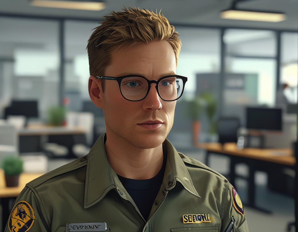 A captivating scene from Severance featuring Mark Scout at Lumon Industries, showcasing a stark office environment that symbolizes the series' theme of work-life separation.