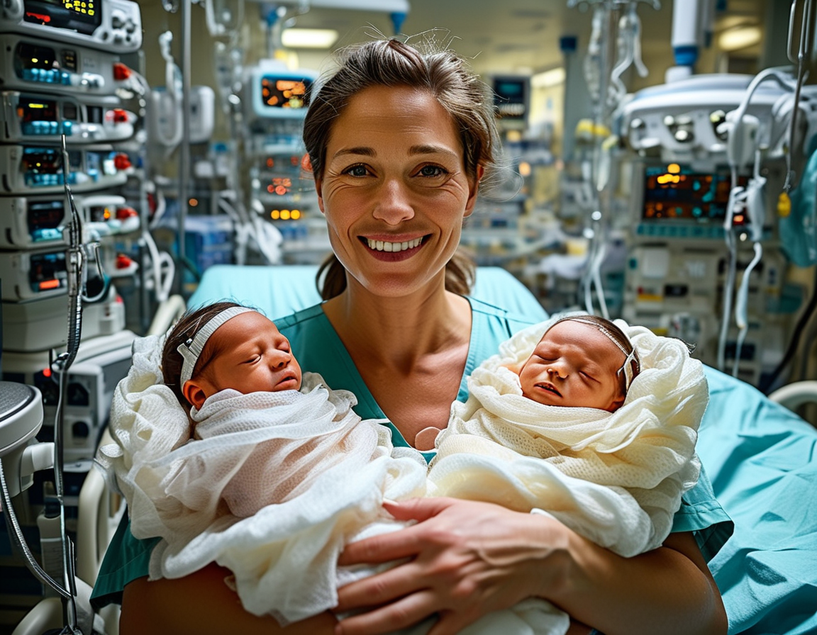 A close-up photo of twin babies in an incubator in the NICU, with a small stuffed animal beside them, symbolizing hope amidst hardship.