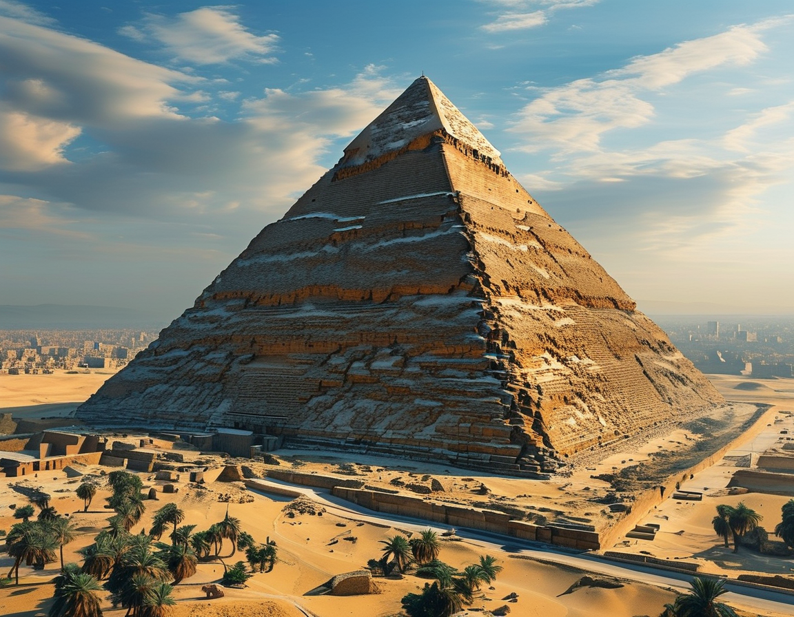 An illustration showing ancient Egyptian workers collaboratively transporting massive stone blocks, highlighting their ingenuity and strength in pyramid construction without modern tools.