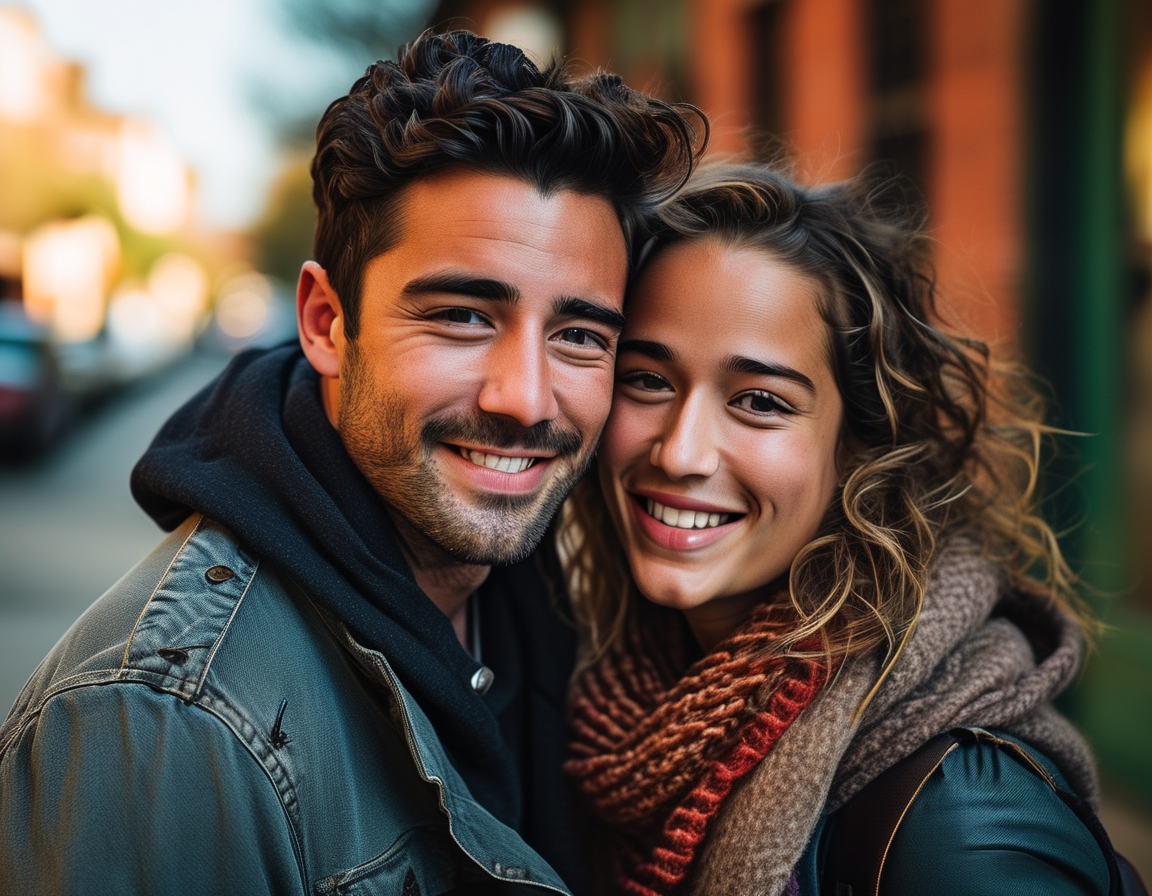 A photo of Tyler Bergantino and Gabby Gonzalez sharing a light moment during their happier times, capturing their joyful chemistry in a candid street interview setting.