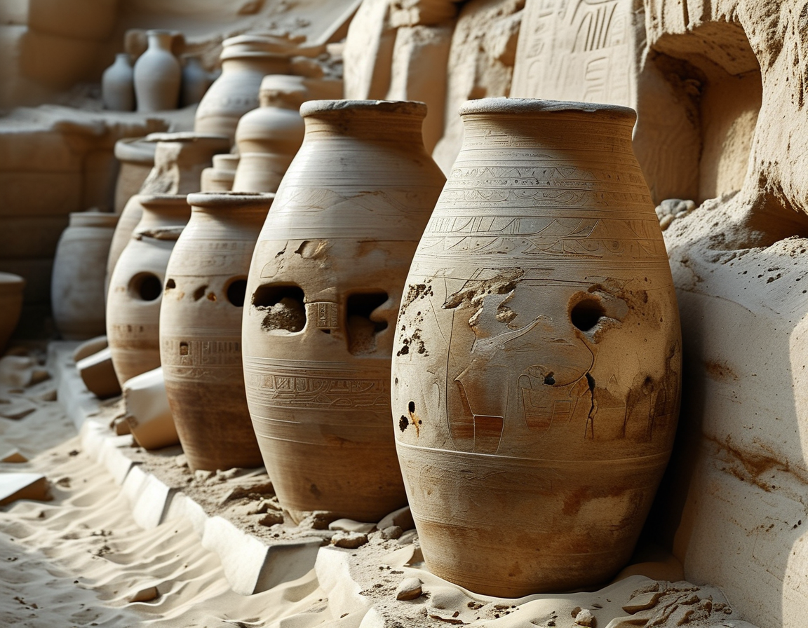 A team of archaeologists working at the excavation site in Saqqara, meticulously examining artifacts related to ancient Egyptian embalming practices.