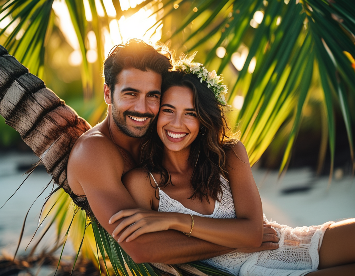 An outdoor scene featuring Sam and Brooke smiling while walking a dog in a lush park, showcasing their carefree outings and the warmth of their blossoming romance amidst a vibrant LA backdrop.