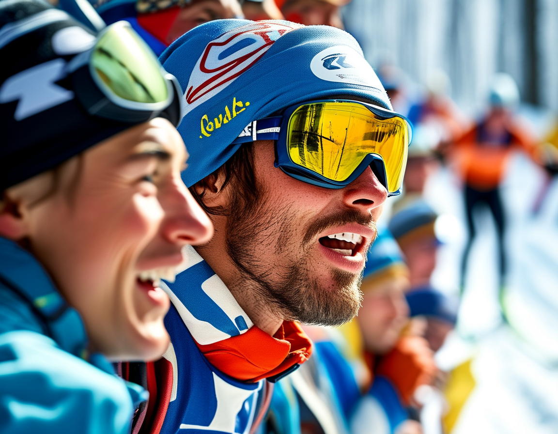 A vibrant scene at the Tour de Ski showing Lindsey Vonn cheering from the sidelines, with cross-country skiers racing in the snow, capturing the electrifying atmosphere of competition and friendship.